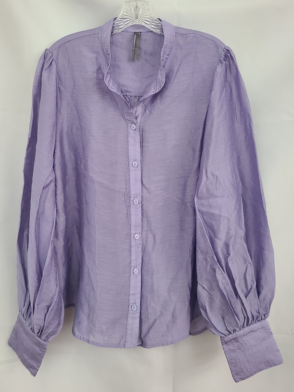 By Anthropologie Sz L Lavender Semi Sheer Balloon Sleeves Office Button Up Top